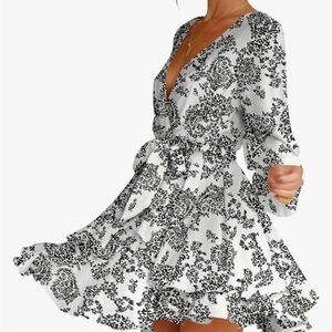 Black and White Ruffle Tie Front Dress